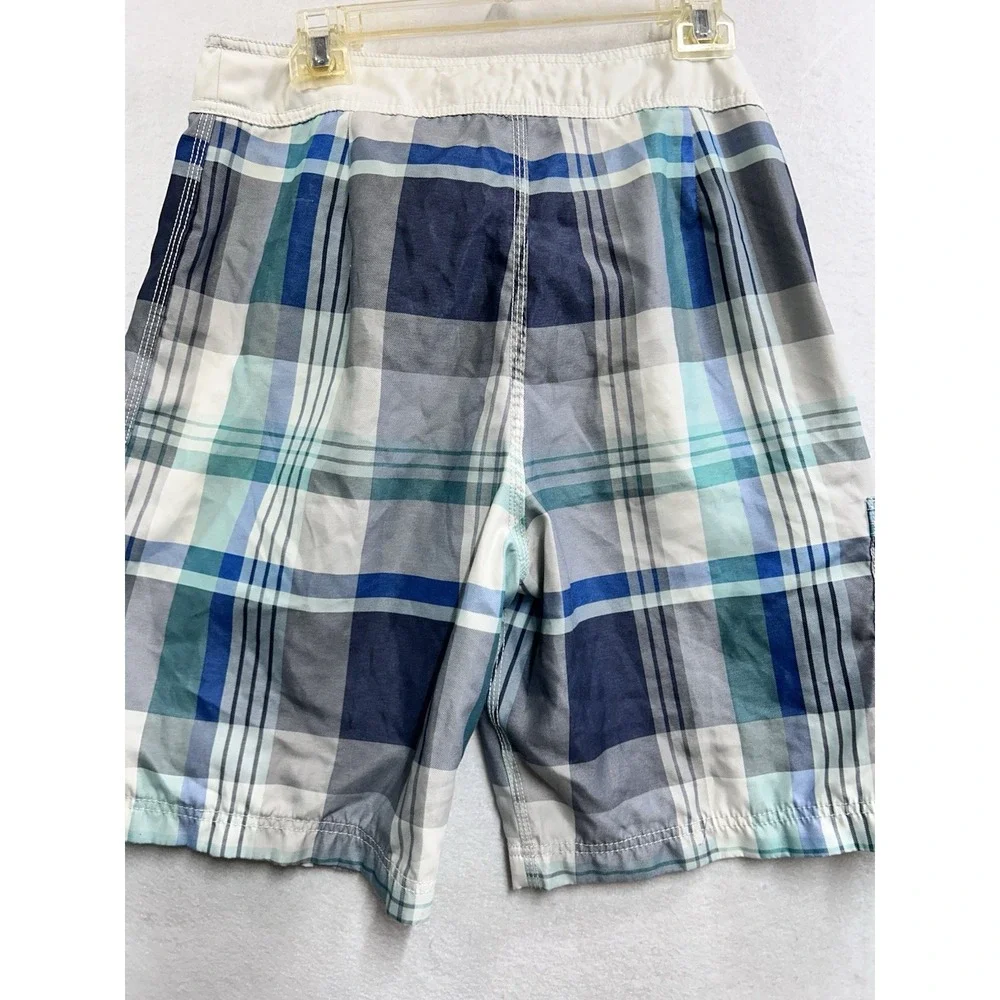 A.Eagle Outfitters Men's Plaid Board Shorts Size M Drawstring Mesh Lined Pockets